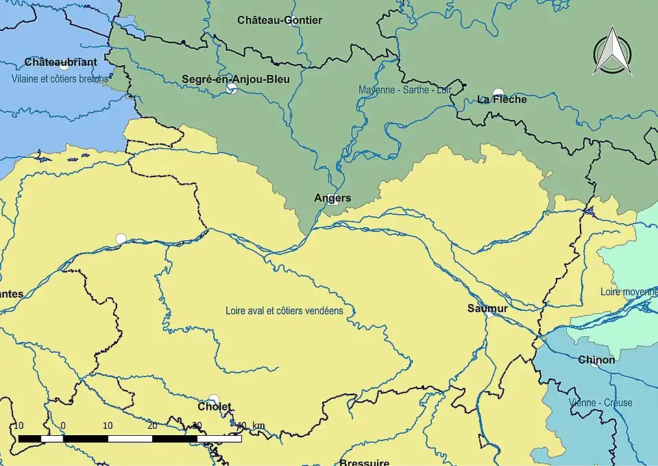 Le Maine-et-Loire est dans le sous-bassin « Loire aval et côtiers vendéens » et « Mayenne-Sarthe-Loir ».