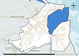 Carte en couleur présentant le réseau hydrographique de la commune