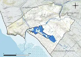 Carte en couleur présentant le réseau hydrographique de la commune
