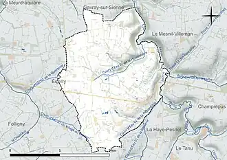 Carte en couleur présentant le réseau hydrographique de la commune