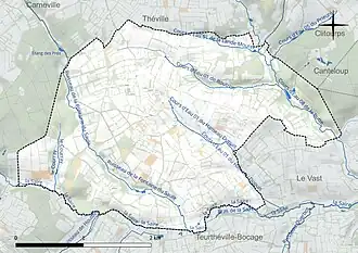 Carte en couleur présentant le réseau hydrographique de la commune