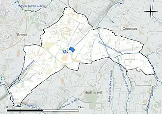 Carte en couleur présentant le réseau hydrographique de la commune