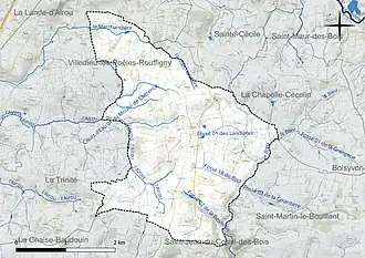 Carte en couleur présentant le réseau hydrographique de la commune