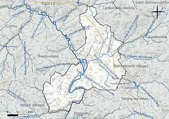 Carte en couleur présentant le réseau hydrographique de la commune
