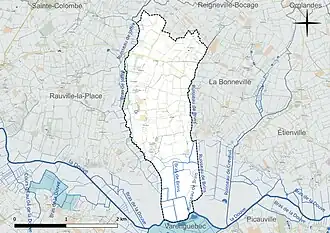 Carte en couleur présentant le réseau hydrographique de la commune