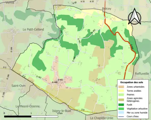 Carte en couleurs présentant l'occupation des sols.