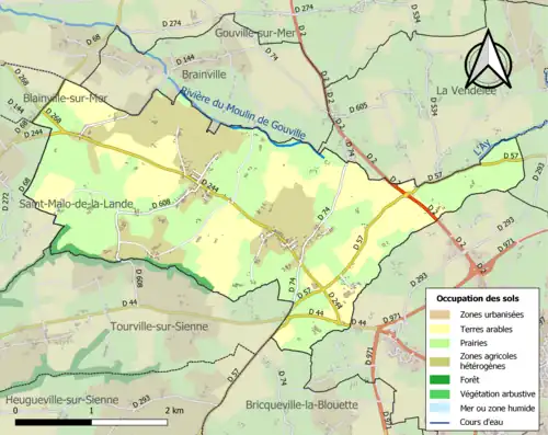 Carte en couleurs présentant l'occupation des sols.