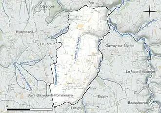 Carte en couleur présentant le réseau hydrographique de la commune