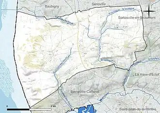 Carte en couleur présentant le réseau hydrographique de la commune
