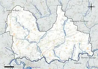Carte en couleur présentant le réseau hydrographique de la commune
