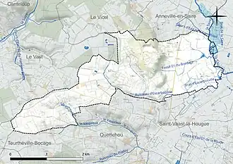 Carte en couleur présentant le réseau hydrographique de la commune