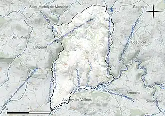 Carte en couleur présentant le réseau hydrographique de la commune