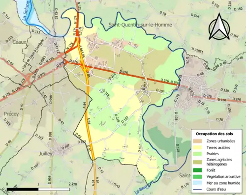 Carte en couleurs présentant l'occupation des sols.