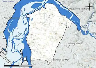 Carte en couleur présentant le réseau hydrographique de la commune