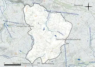 Carte en couleur présentant le réseau hydrographique de la commune