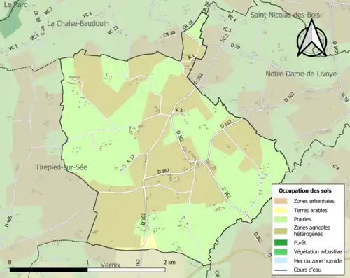 Carte en couleurs présentant l'occupation des sols.