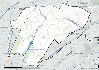 Carte en couleur présentant le réseau hydrographique de la commune