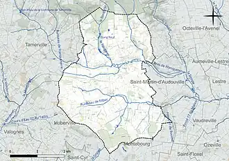 Carte en couleur présentant le réseau hydrographique de la commune