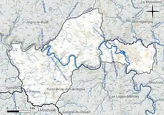 Carte en couleur présentant le réseau hydrographique de la commune