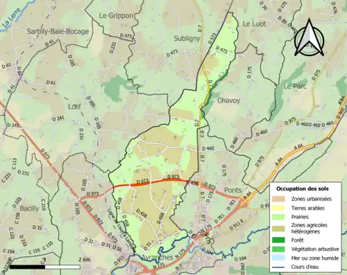 Carte en couleurs présentant l'occupation des sols.