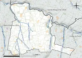 Carte en couleur présentant le réseau hydrographique de la commune