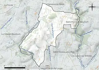 Carte en couleur présentant le réseau hydrographique de la commune