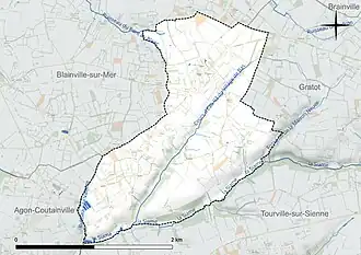 Carte en couleur présentant le réseau hydrographique de la commune