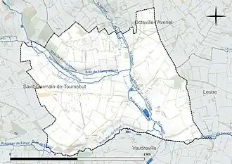 Carte en couleur présentant le réseau hydrographique de la commune