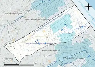 Carte en couleur présentant le réseau hydrographique de la commune