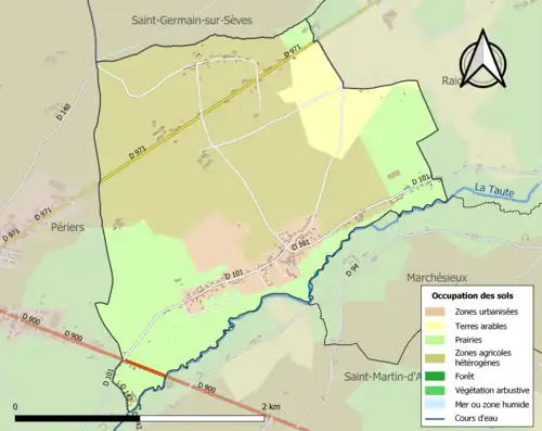 Carte en couleurs présentant l'occupation des sols.