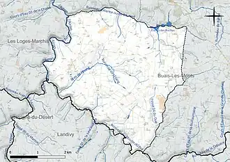 Carte en couleur présentant le réseau hydrographique de la commune