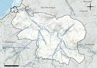 Carte en couleur présentant le réseau hydrographique de la commune