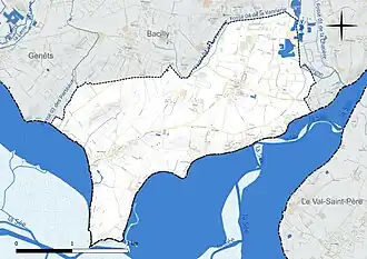 Carte en couleur présentant le réseau hydrographique de la commune