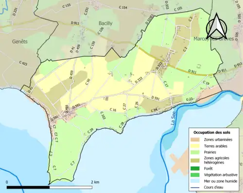 Carte en couleurs présentant l'occupation des sols.