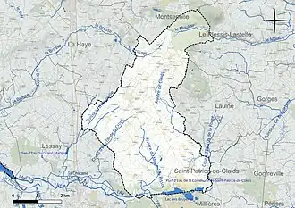Carte en couleur présentant le réseau hydrographique de la commune