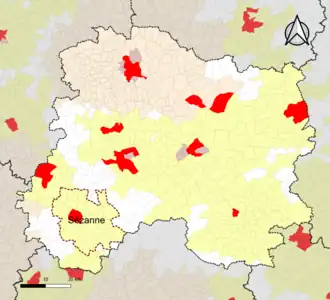 Localisation de l'aire d'attraction de Sézanne dans le département de la Marne.