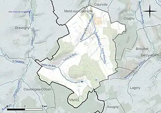 Carte en couleur présentant le réseau hydrographique de la commune