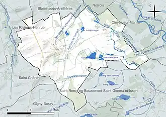 Carte en couleur présentant le réseau hydrographique de la commune