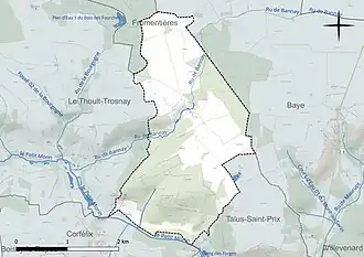 Carte en couleur présentant le réseau hydrographique de la commune
