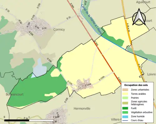 Carte en couleurs présentant l'occupation des sols.