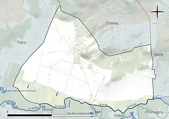 Carte en couleur présentant le réseau hydrographique de la commune