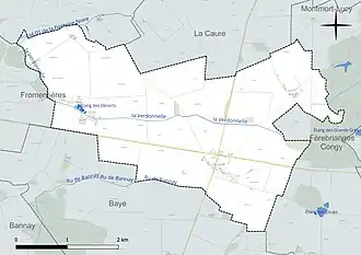 Carte en couleur présentant le réseau hydrographique de la commune