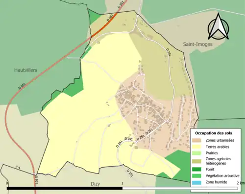 Carte en couleurs présentant l'occupation des sols.