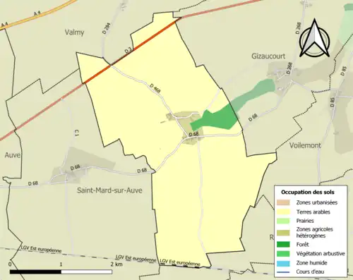Carte en couleurs présentant l'occupation des sols.