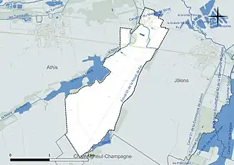 Carte en couleur présentant le réseau hydrographique de la commune
