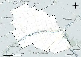Carte en couleur présentant le réseau hydrographique de la commune