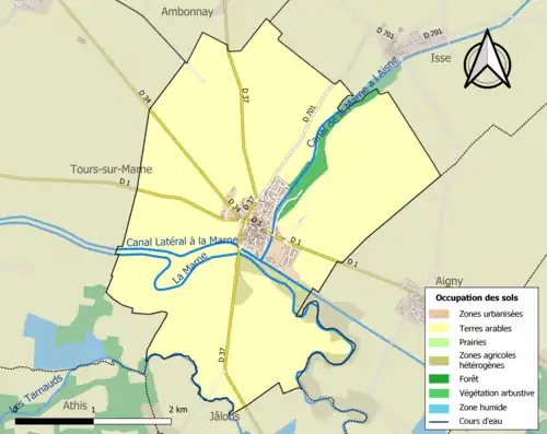 Carte en couleurs présentant l'occupation des sols.