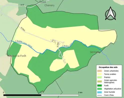 Carte en couleurs présentant l'occupation des sols.