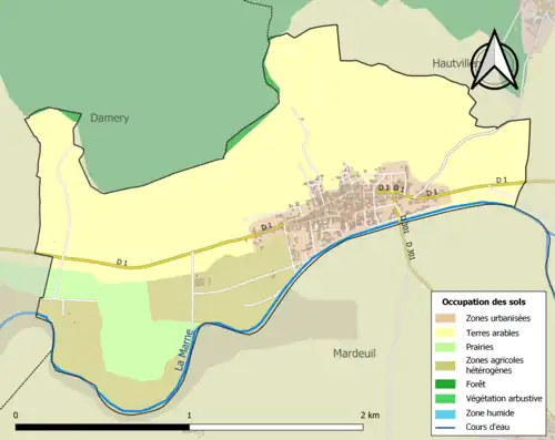 Carte en couleurs présentant l'occupation des sols.