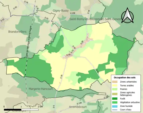 Carte en couleurs présentant l'occupation des sols.